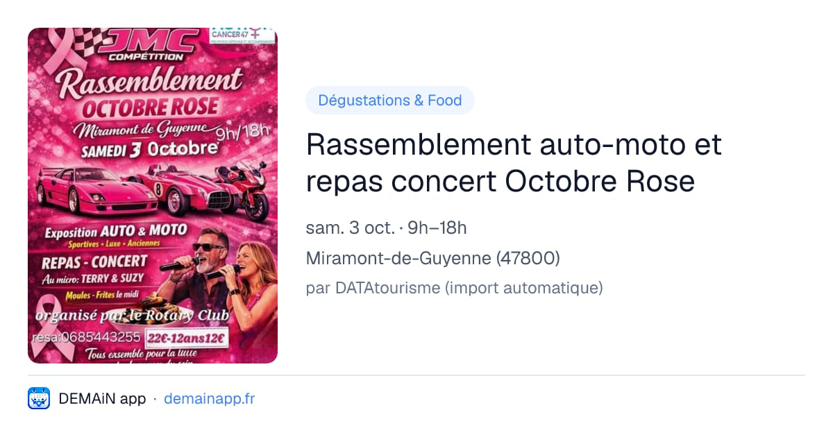 Rassemblement auto-moto et repas concert Octobre Rose — Miramont-de-Guyenne