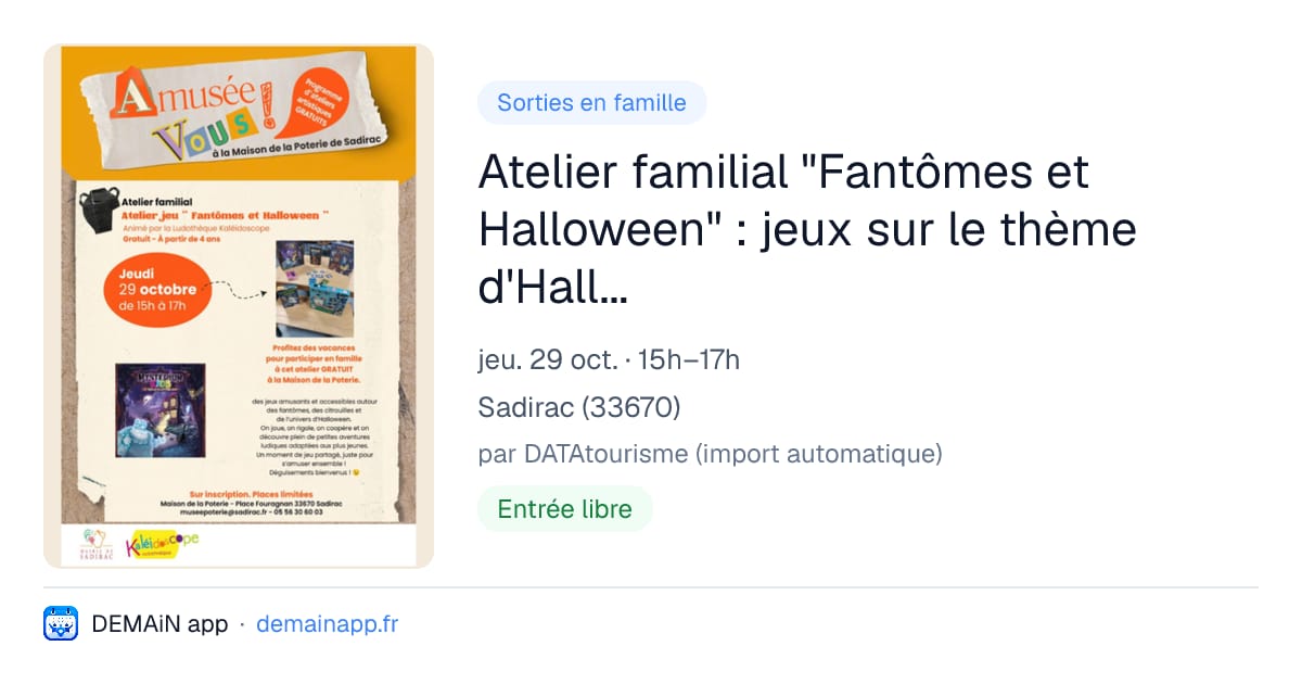 Atelier familial "Fantômes et Halloween" : jeux sur le thème d'Halloween — Sadirac
