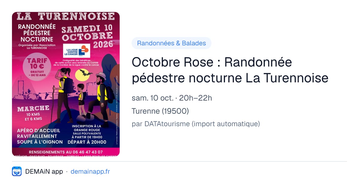 Octobre Rose : Randonnée pédestre nocturne La Turennoise — Turenne