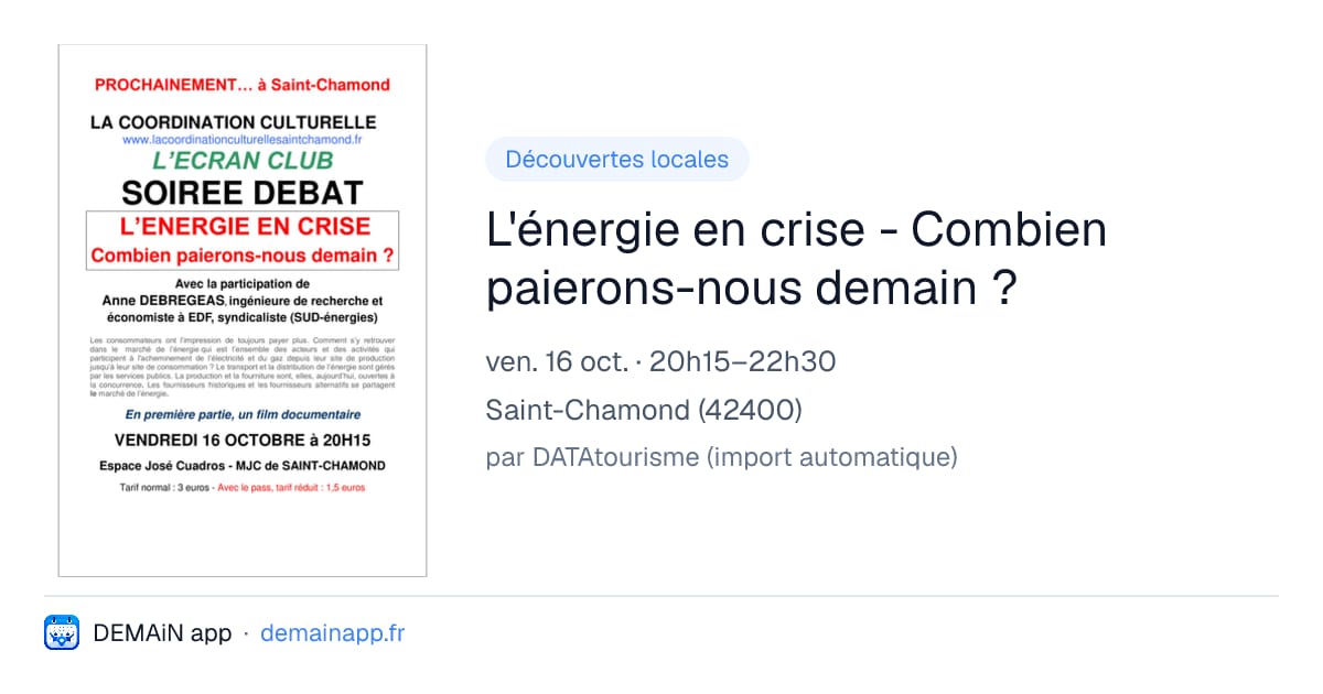 L'énergie en crise - Combien paierons-nous demain ? — Saint-Chamond