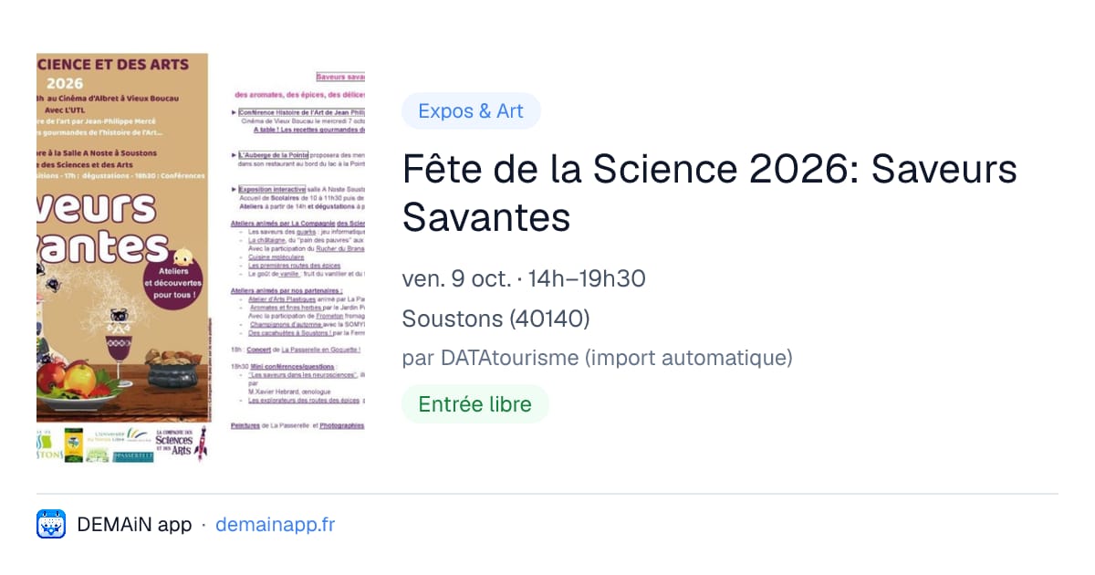Fête de la Science 2026: Saveurs Savantes — Soustons