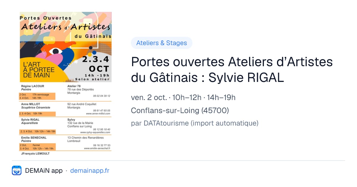 Portes ouvertes Ateliers d’Artistes du Gâtinais : Sylvie RIGAL — Conflans-sur-Loing