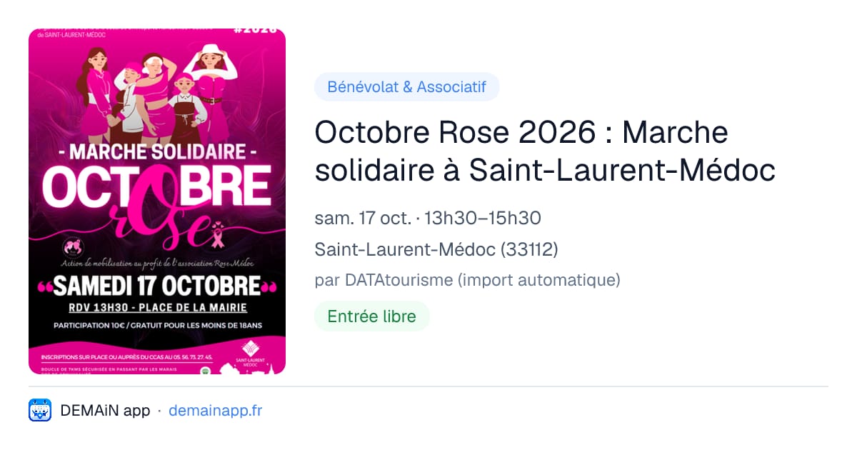 Octobre Rose 2026 : Marche solidaire à Saint-Laurent-Médoc — Saint-Laurent-Médoc