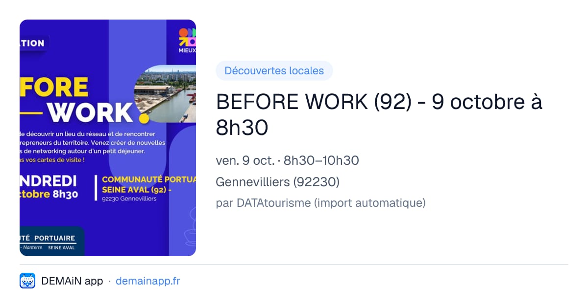 BEFORE WORK (92) - 9 octobre à 8h30 — Gennevilliers