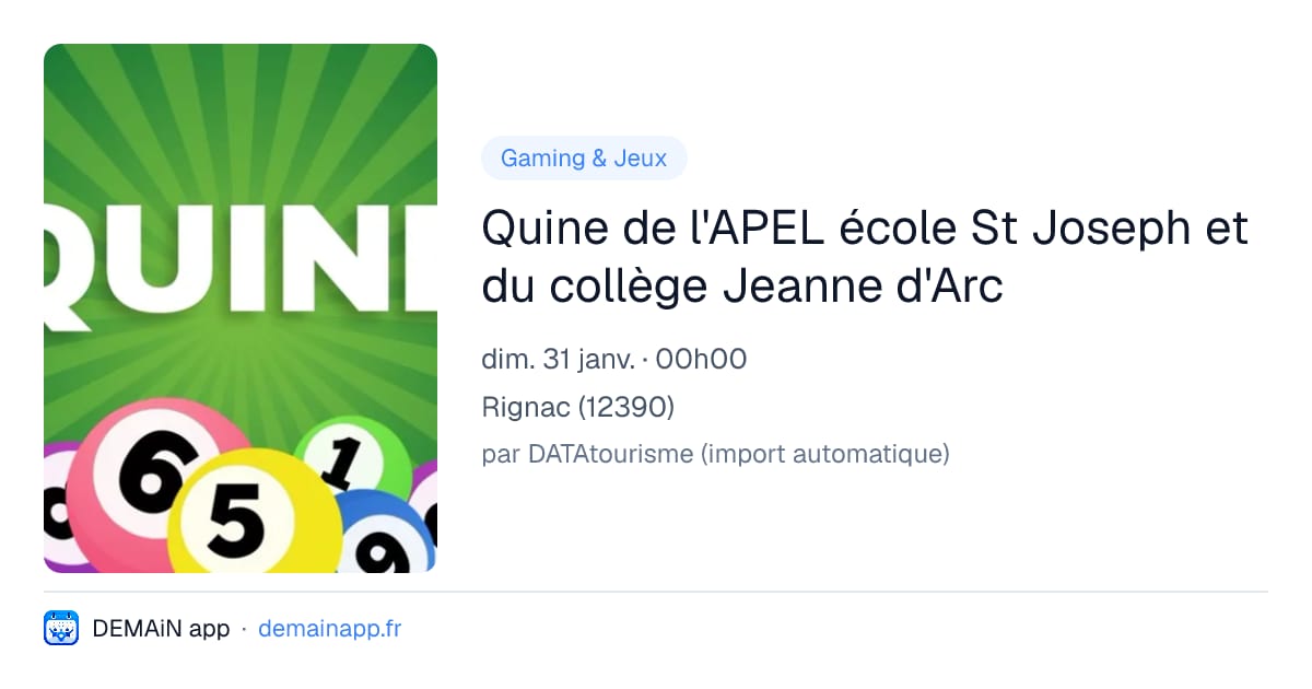 Quine de l'APEL école St Joseph et du collège Jeanne d'Arc — Rignac