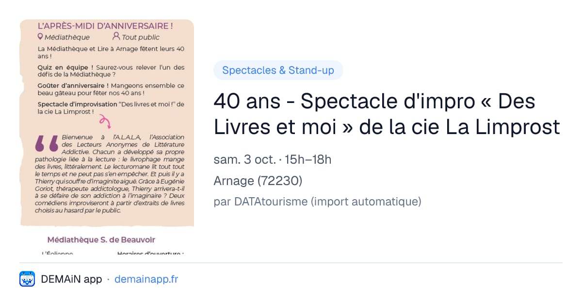 40 ans - Spectacle d'impro « Des Livres et moi » de la cie La Limprost — Arnage