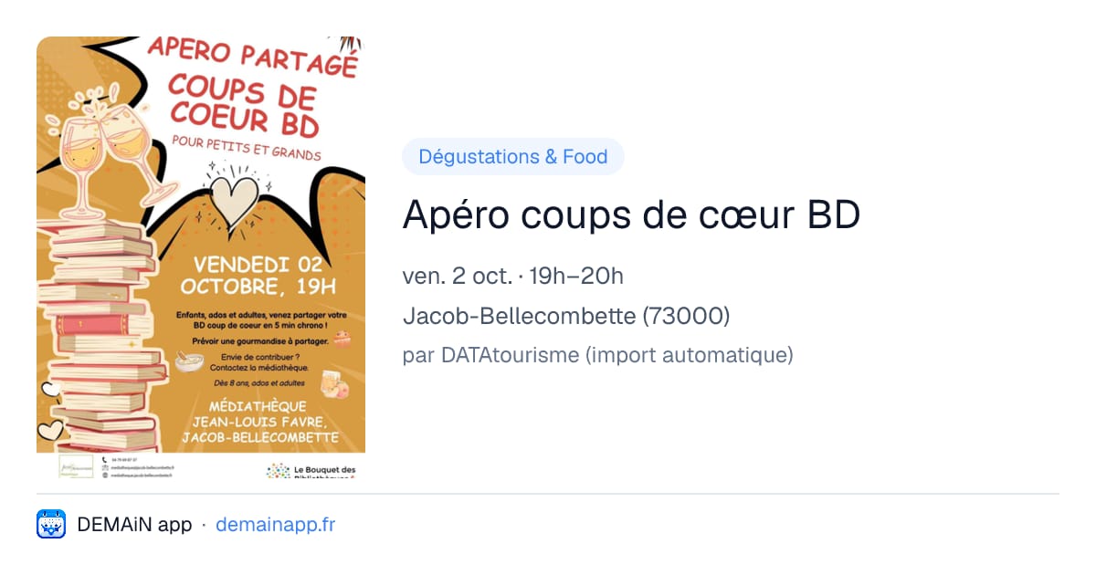 Apéro coups de cœur BD — Jacob-Bellecombette