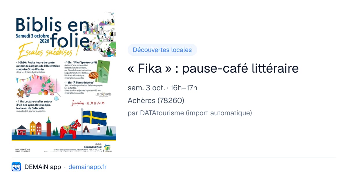 « Fika » : pause-café littéraire — Achères