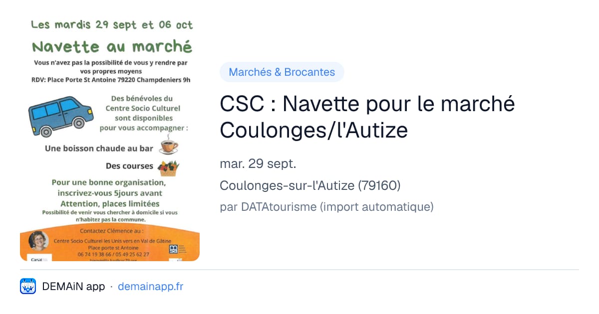 CSC : Navette pour le marché Coulonges/l'Autize — Coulonges-sur-l'Autize