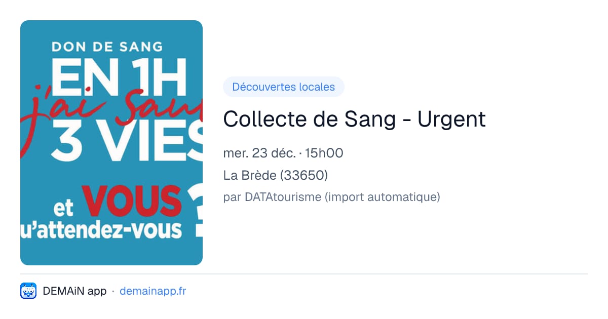 Collecte de Sang - Urgent — La Brède