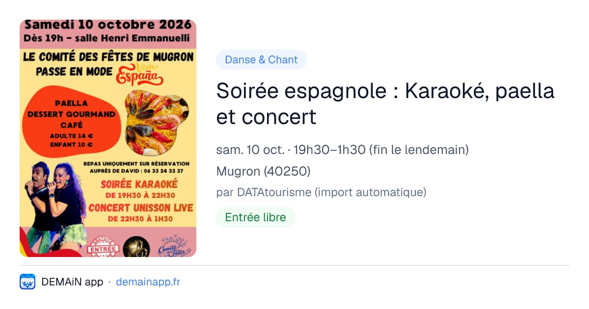 Soirée espagnole : Karaoké, paella et concert — Mugron