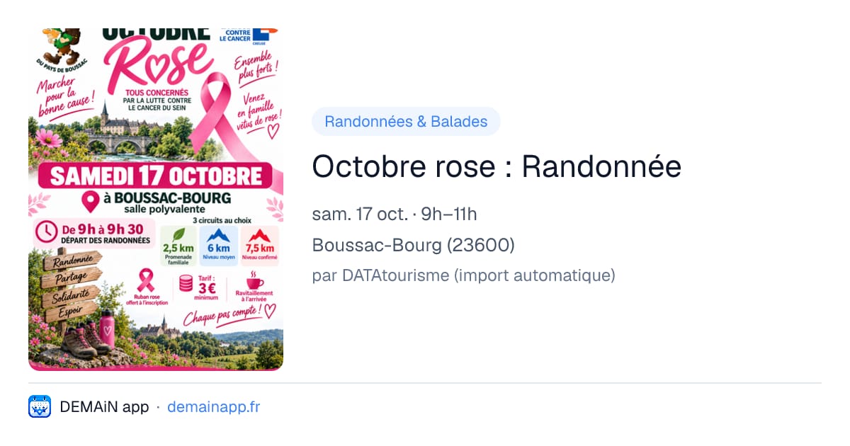 Octobre rose : Randonnée — Boussac-Bourg