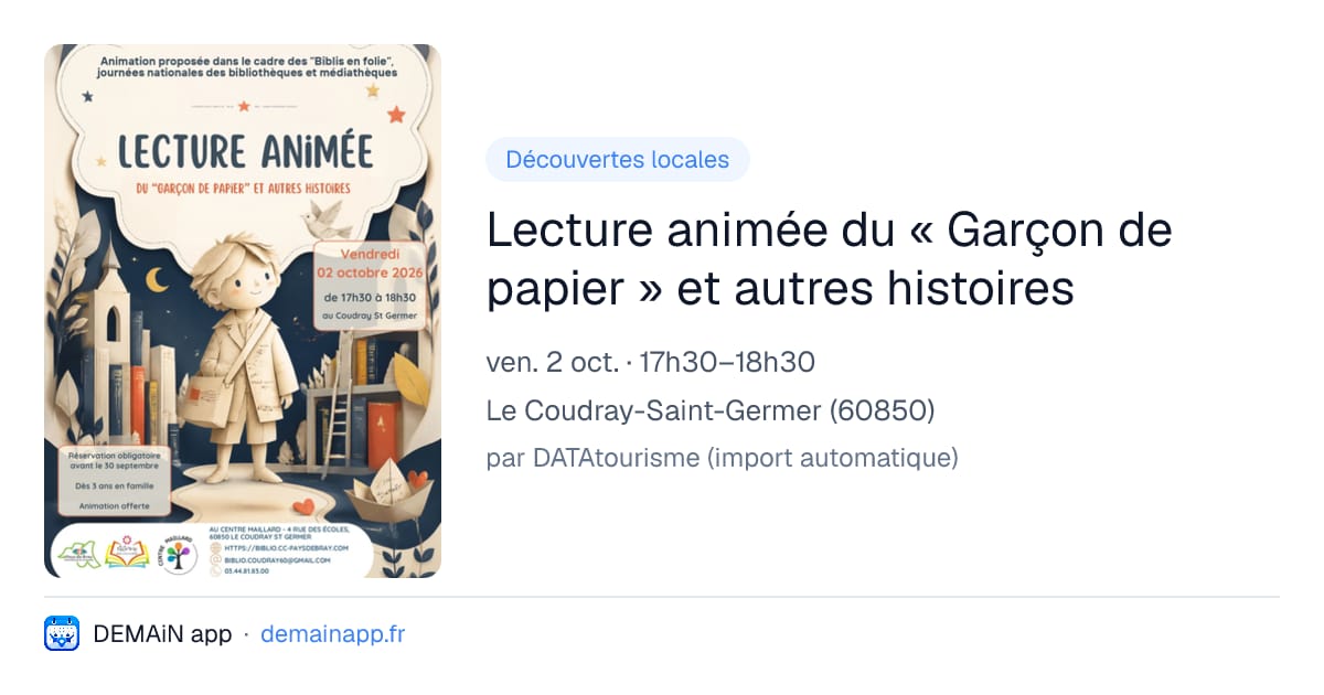 Lecture animée du « Garçon de papier » et autres histoires — Le Coudray-Saint-Germer