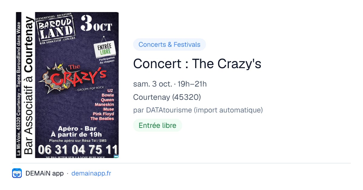 Concert : The Crazy's — Courtenay