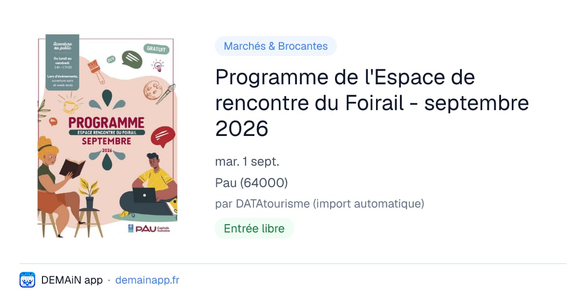 Programme de l'Espace de rencontre du Foirail - septembre 2026 — Pau