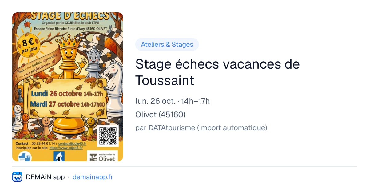 Stage échecs vacances de Toussaint — Olivet