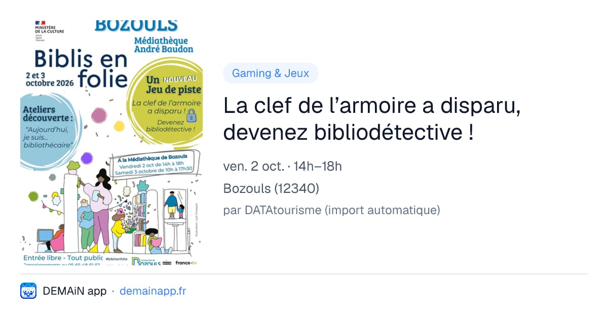La clef de l’armoire a disparu, devenez bibliodétective ! — Bozouls