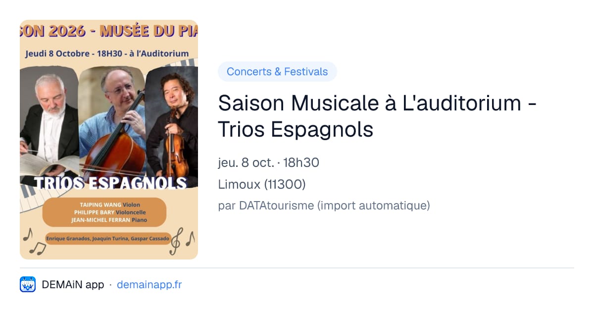 Saison Musicale à L'auditorium - Trios Espagnols — Limoux