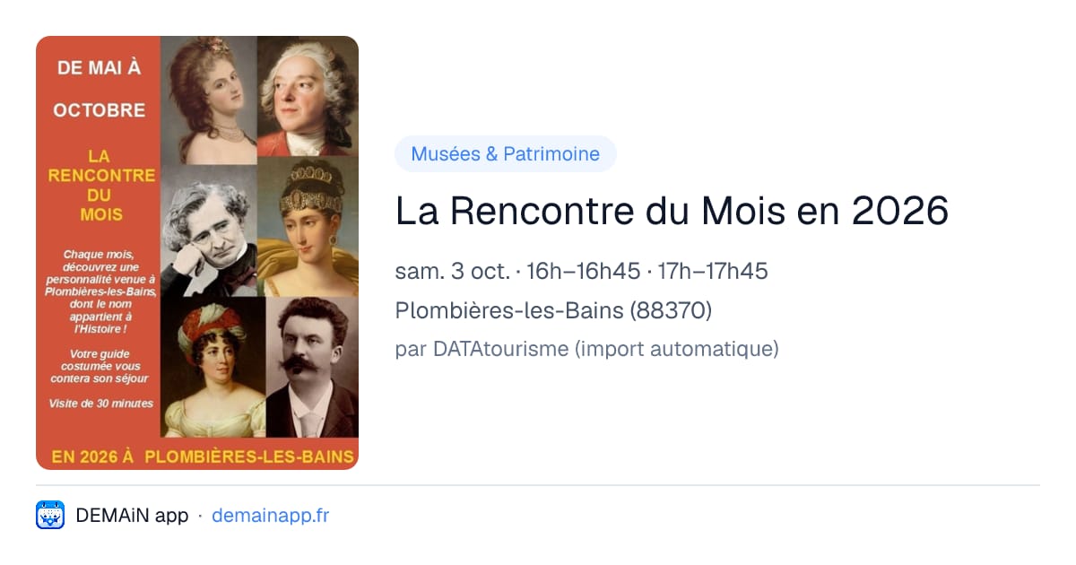 La Rencontre du Mois en 2026 — Plombières-les-Bains