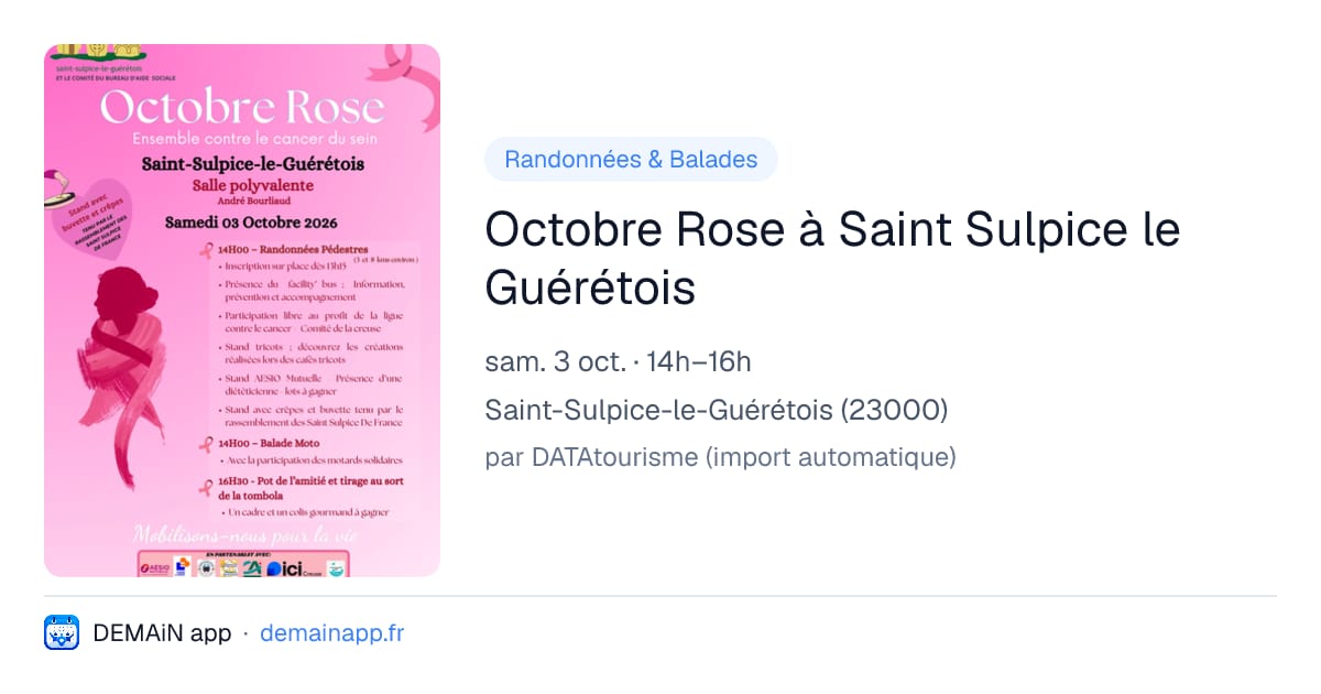 Octobre Rose à Saint Sulpice le Guérétois — Saint-Sulpice-le-Guérétois