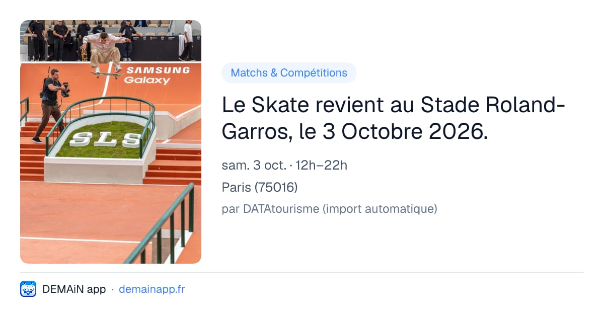 Le Skate revient au Stade Roland-Garros, le 3 Octobre 2026. — Paris