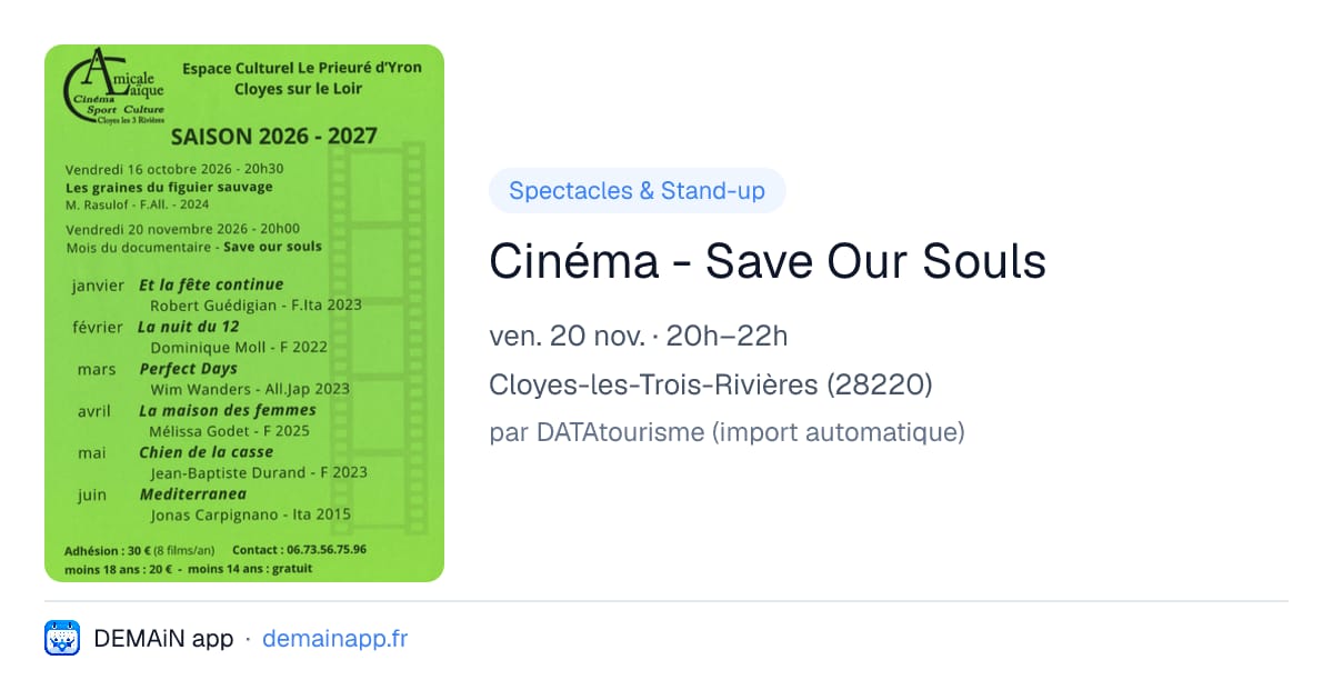 Cinéma - Save Our Souls — Cloyes-les-Trois-Rivières