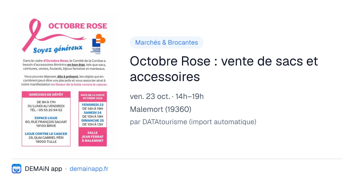 Octobre Rose : vente de sacs et accessoires — Malemort
