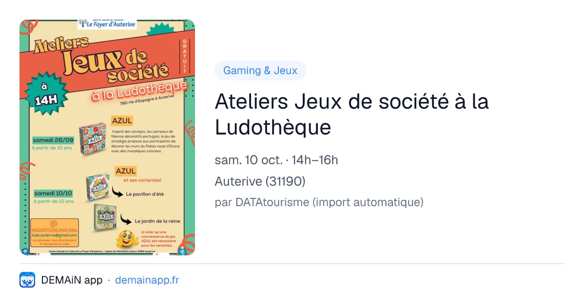 Ateliers Jeux de société à la Ludothèque — Auterive