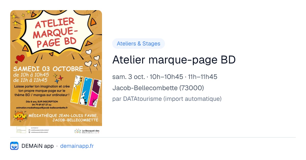 Atelier marque-page BD — Jacob-Bellecombette