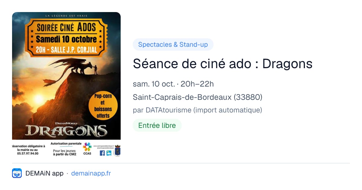 Séance de ciné ado : Dragons — Saint-Caprais-de-Bordeaux