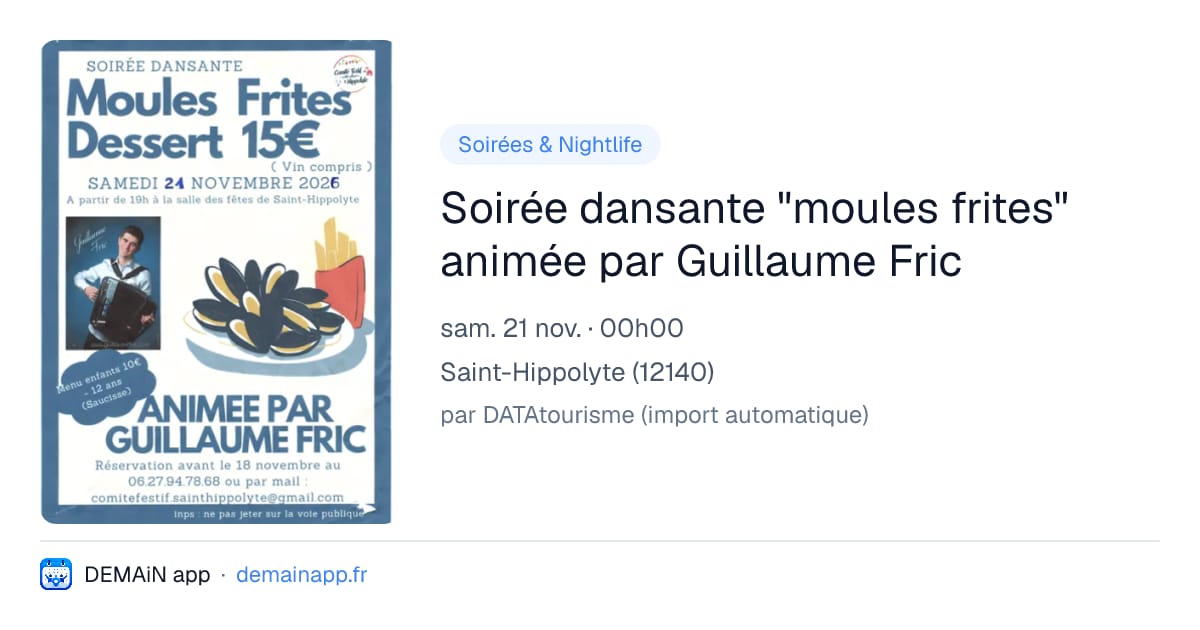 Soirée dansante "moules frites" animée par Guillaume Fric — Saint-Hippolyte