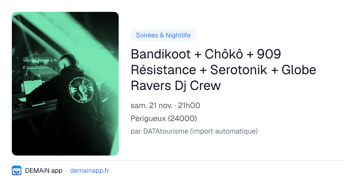 Bandikoot + Chôkô + 909 Résistance + Serotonik + Globe Ravers Dj Crew — Périgueux