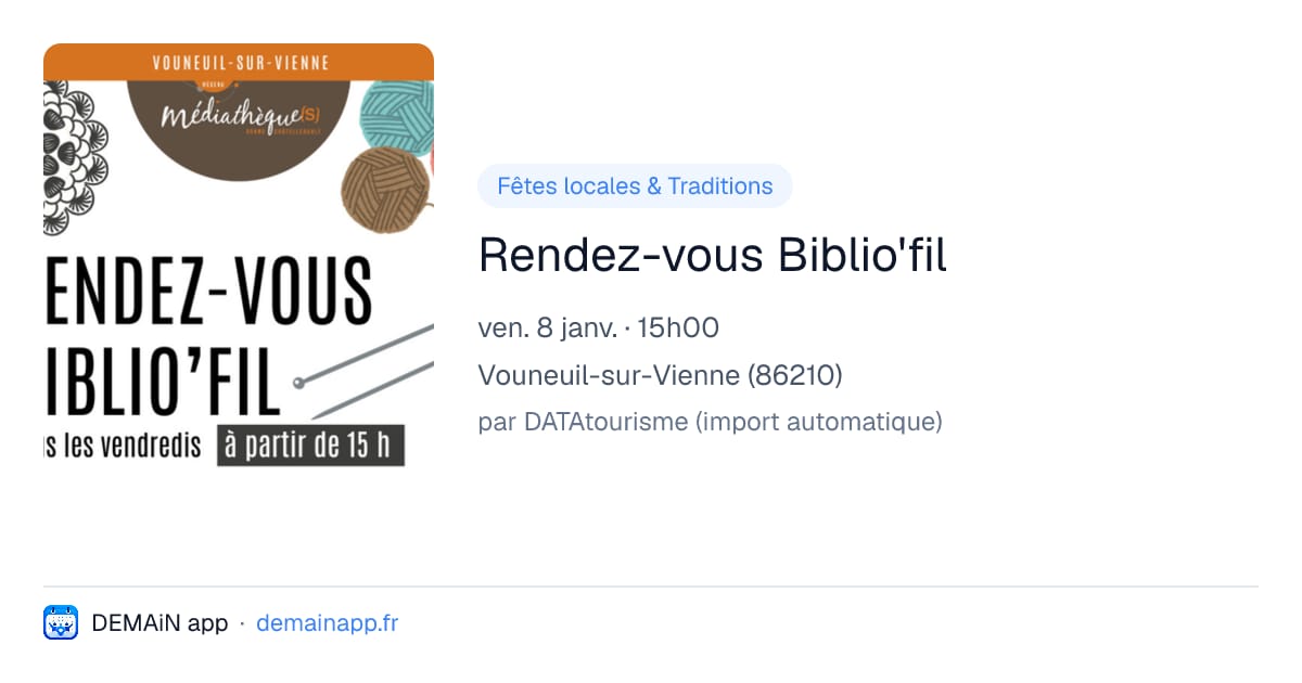 Rendez-vous Biblio'fil — Vouneuil-sur-Vienne