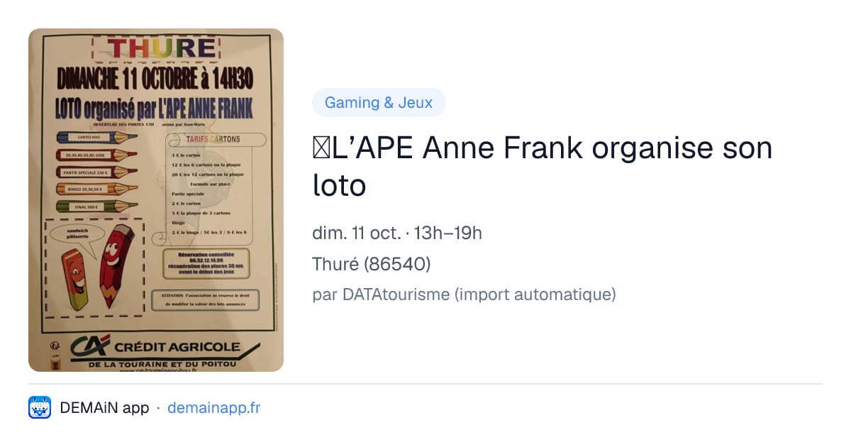 🎱L’APE Anne Frank organise son loto — Thuré