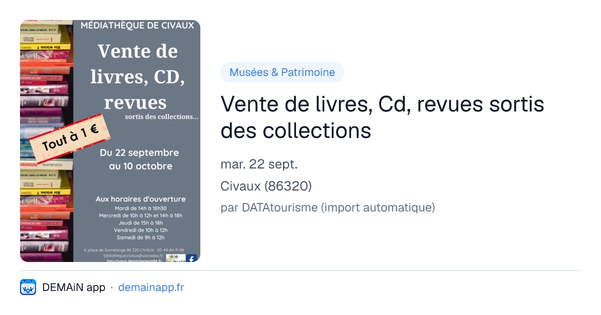 Vente de livres, Cd, revues sortis des collections — Civaux