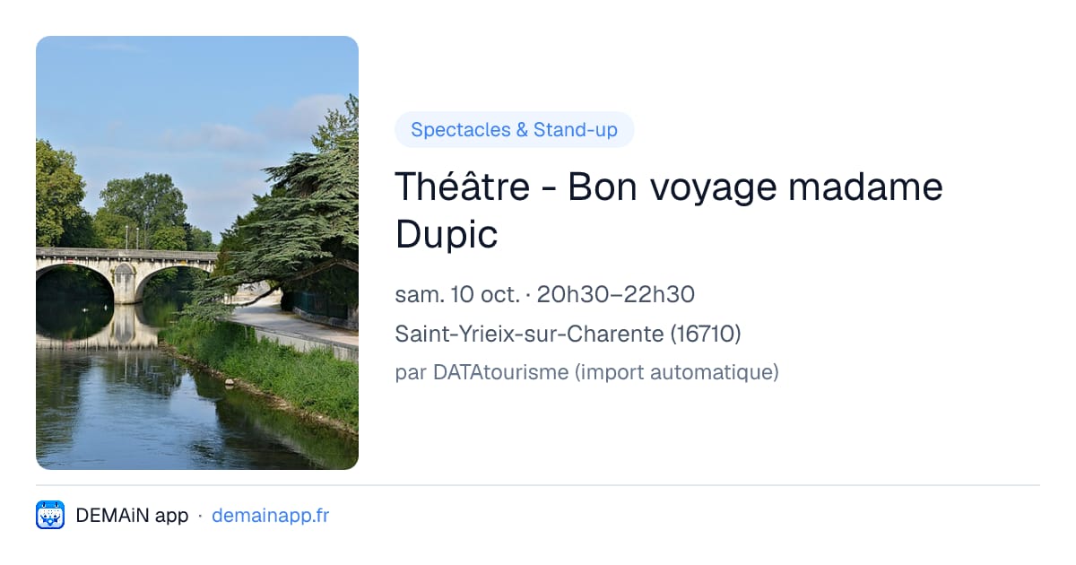 Théâtre - Bon voyage madame Dupic — Saint-Yrieix-sur-Charente