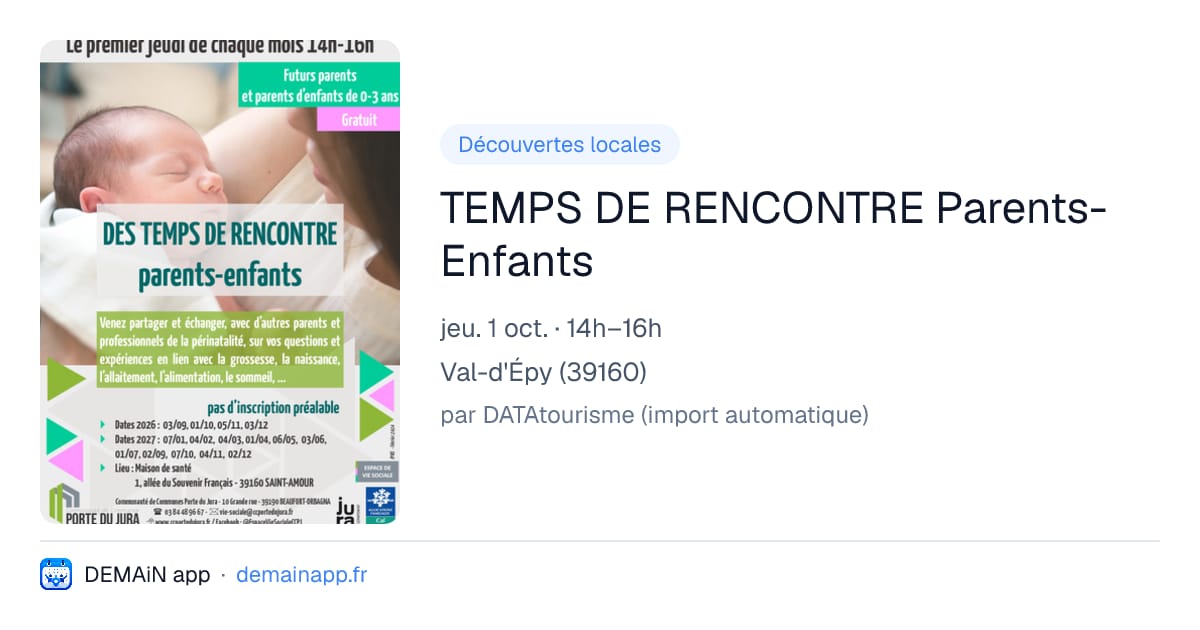 TEMPS DE RENCONTRE Parents-Enfants — Val-d'Épy
