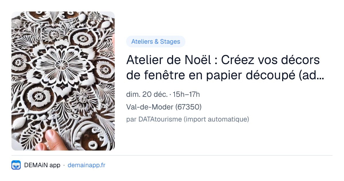 Atelier de Noël : Créez vos décors de fenêtre en papier découpé (adulte) — Val-de-Moder