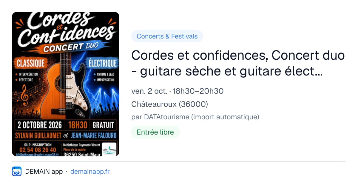 Cordes et confidences, Concert duo - guitare sèche et guitare électrique — Châteauroux