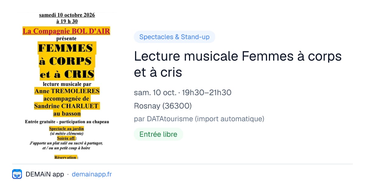 Lecture musicale Femmes à corps et à cris — Rosnay
