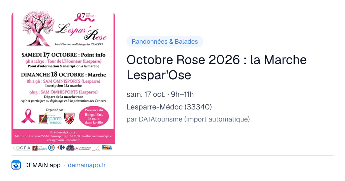 Octobre Rose 2026 : la Marche Lespar'Ose — Lesparre-Médoc