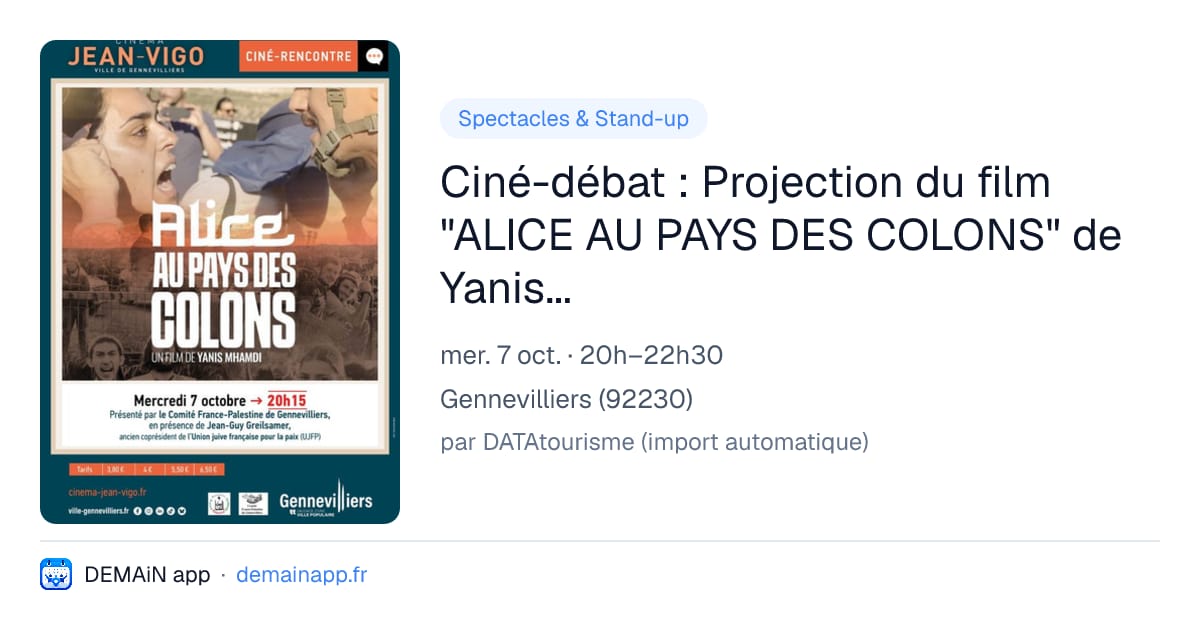 Ciné-débat : Projection du film "ALICE AU PAYS DES COLONS" de Yanis MHAMDI — Gennevilliers