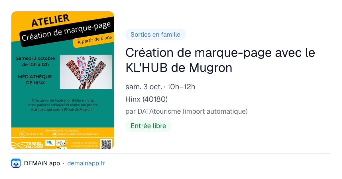 Création de marque-page avec le KL'HUB de Mugron — Hinx