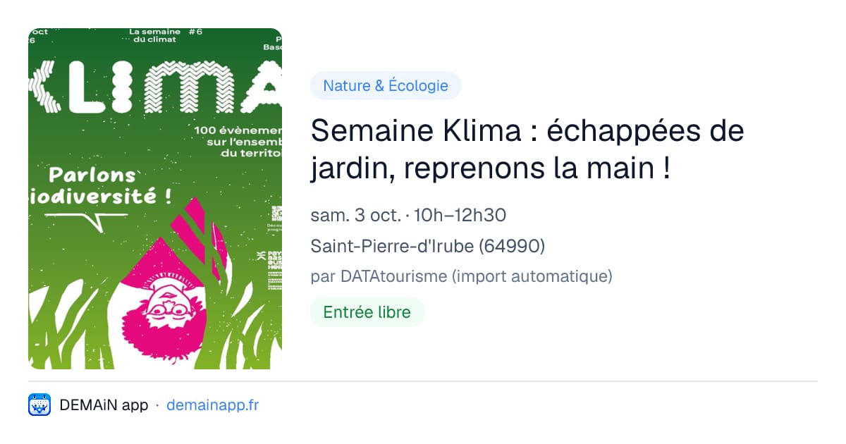 Semaine Klima : échappées de jardin, reprenons la main ! — Saint-Pierre-d'Irube