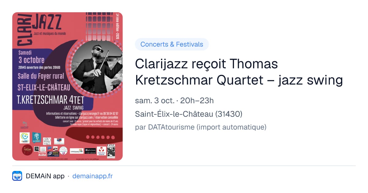 Clarijazz reçoit Thomas Kretzschmar Quartet – jazz swing — Saint-Élix-le-Château