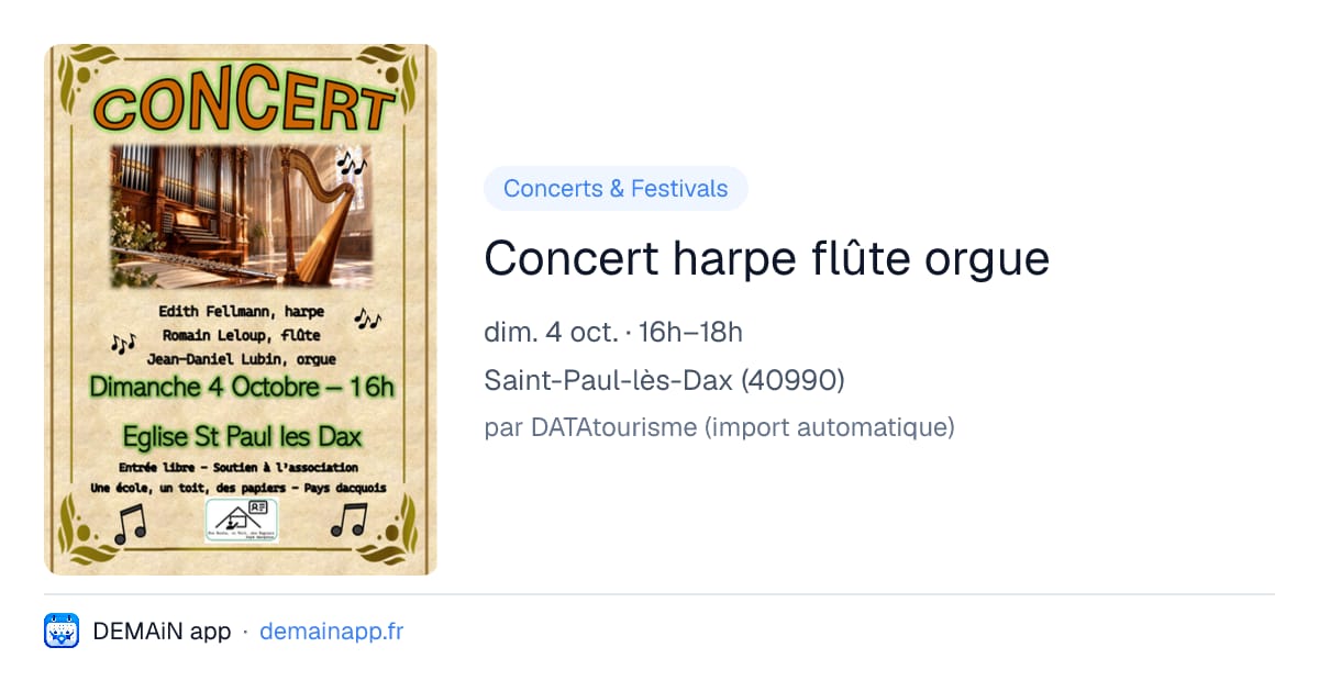 Concert harpe flûte orgue — Saint-Paul-lès-Dax