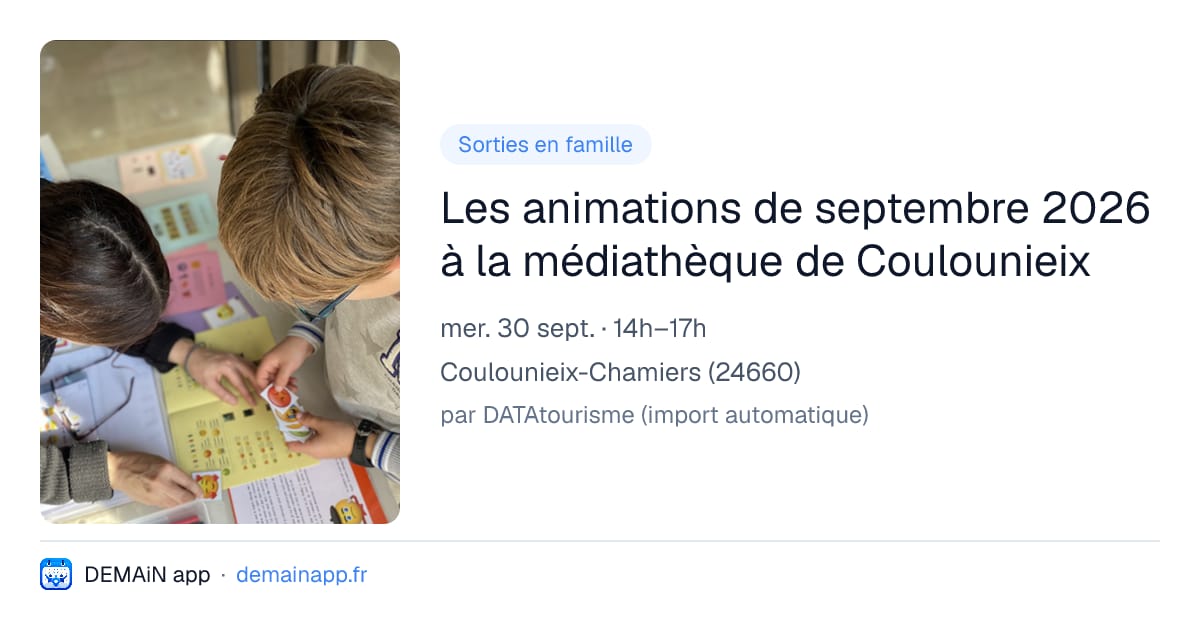 Les animations de septembre 2026 à la médiathèque de Coulounieix — Coulounieix-Chamiers
