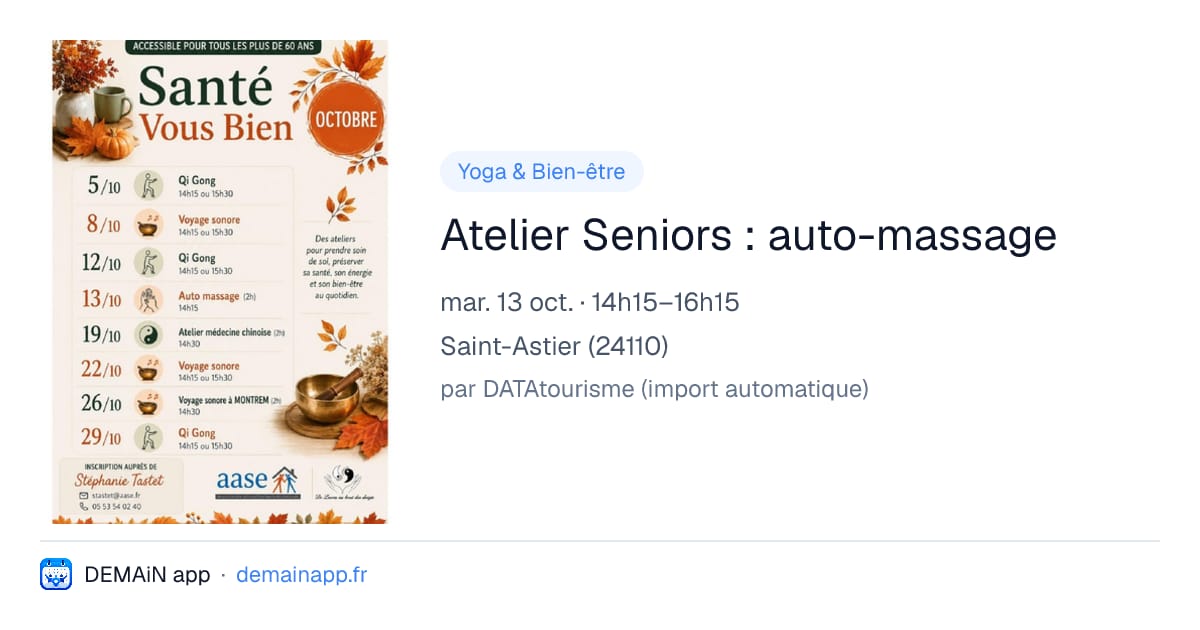 Atelier Seniors : auto-massage — Saint-Astier