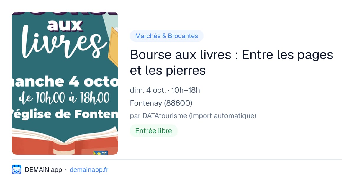 Bourse aux livres : Entre les pages et les pierres — Fontenay