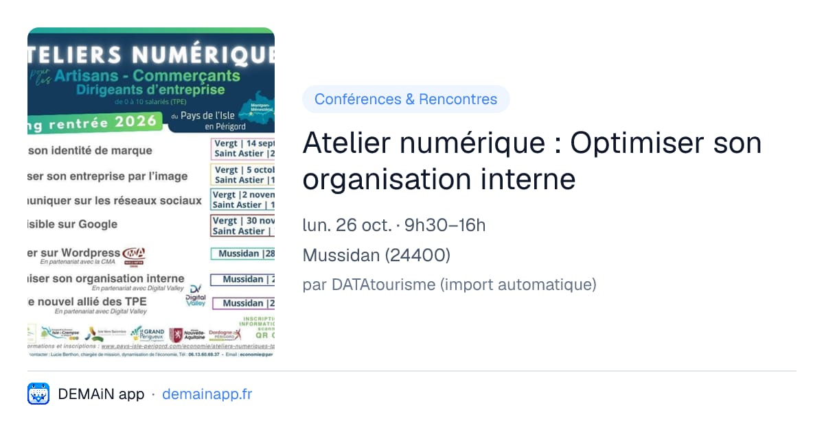 Atelier numérique : Optimiser son organisation interne — Mussidan